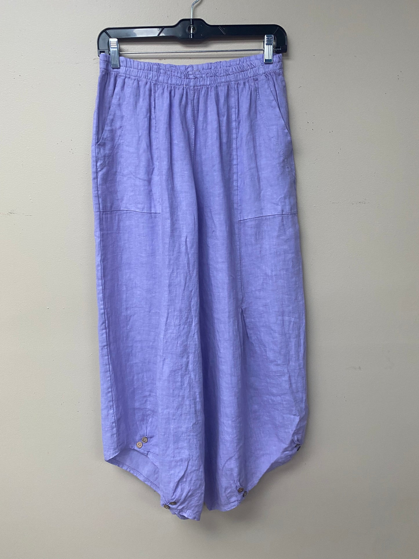 Italian, Linen Pants with button accent.