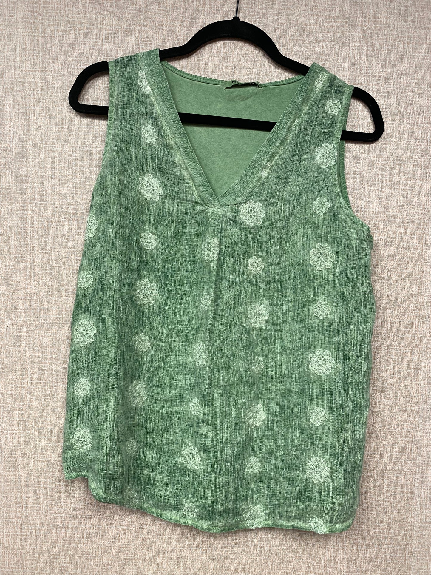 Linen Italian flower embroided top.