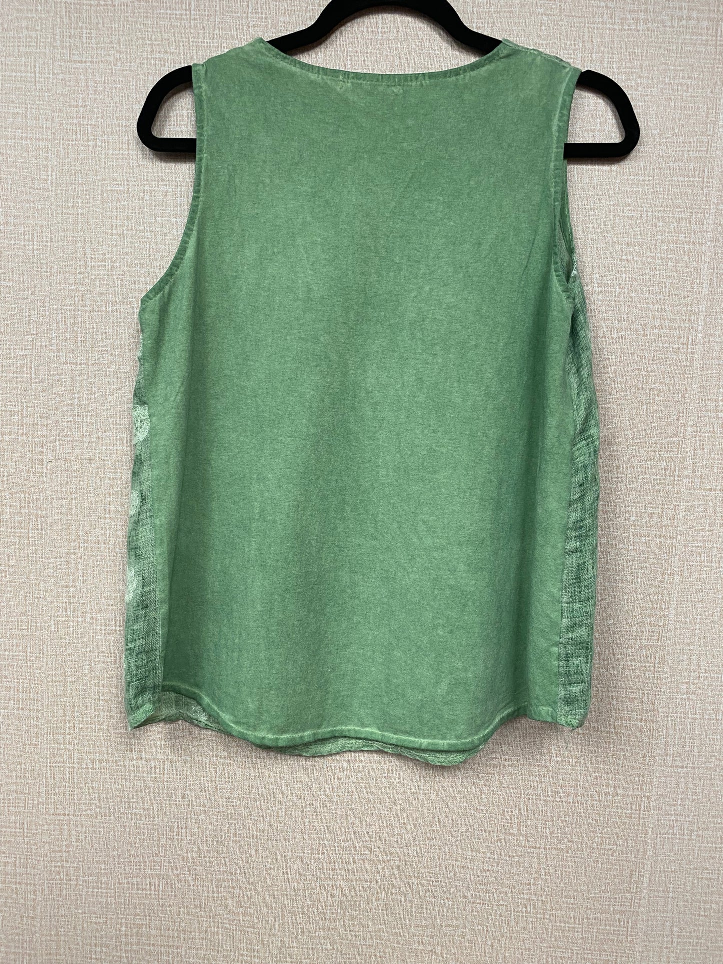 Linen Italian flower embroided top.