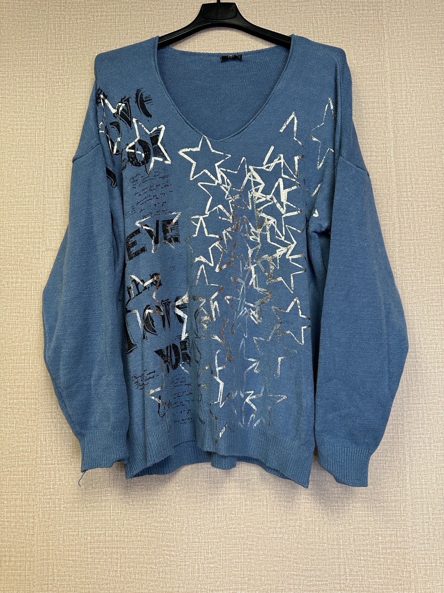 Italian metallic v neck sweater