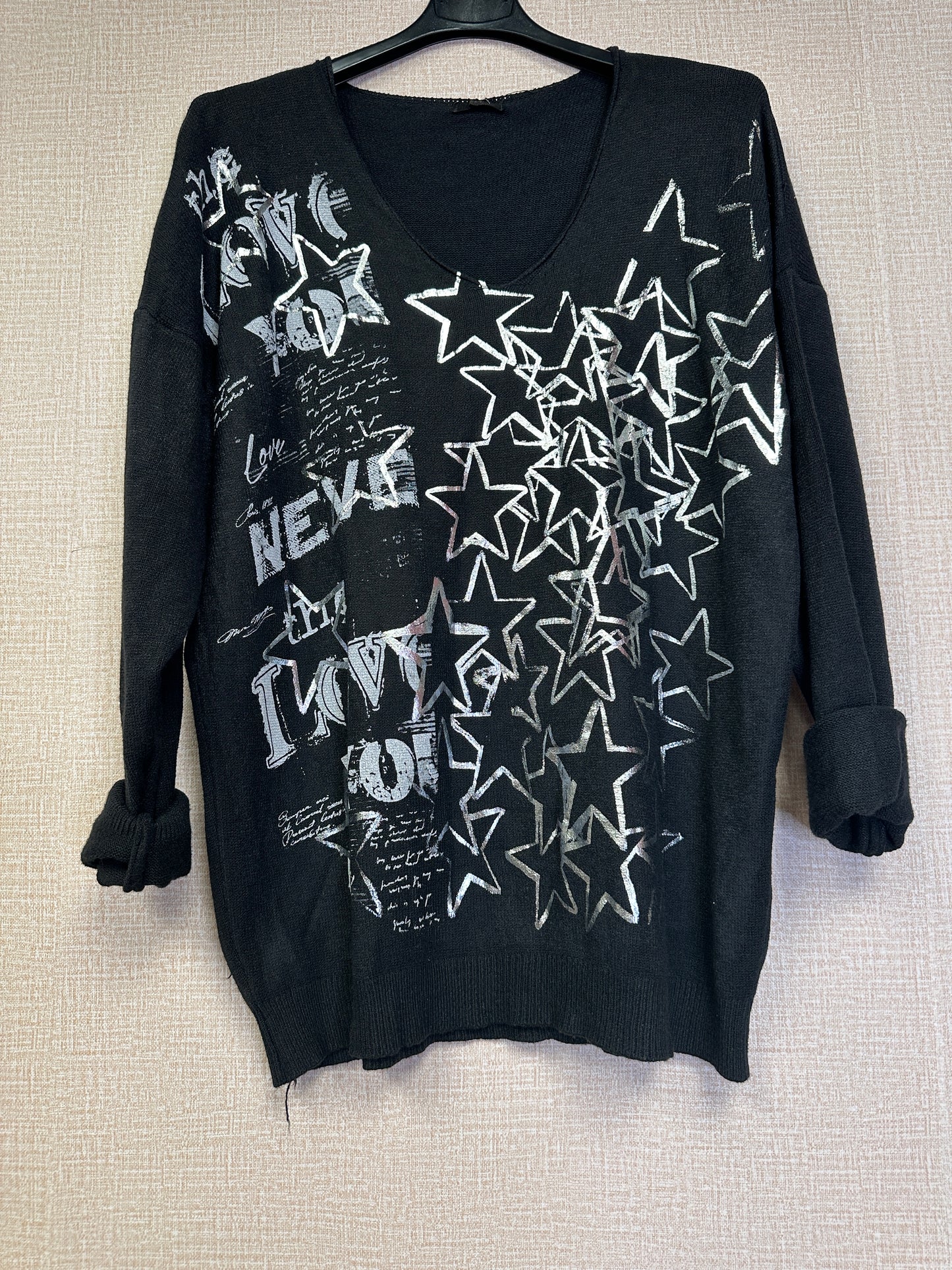 Italian metallic v neck sweater