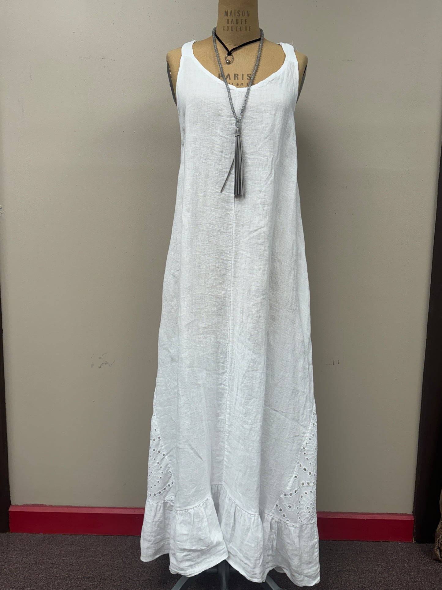 Crochet detail Italian linen Maxi Dress/ Cover up.