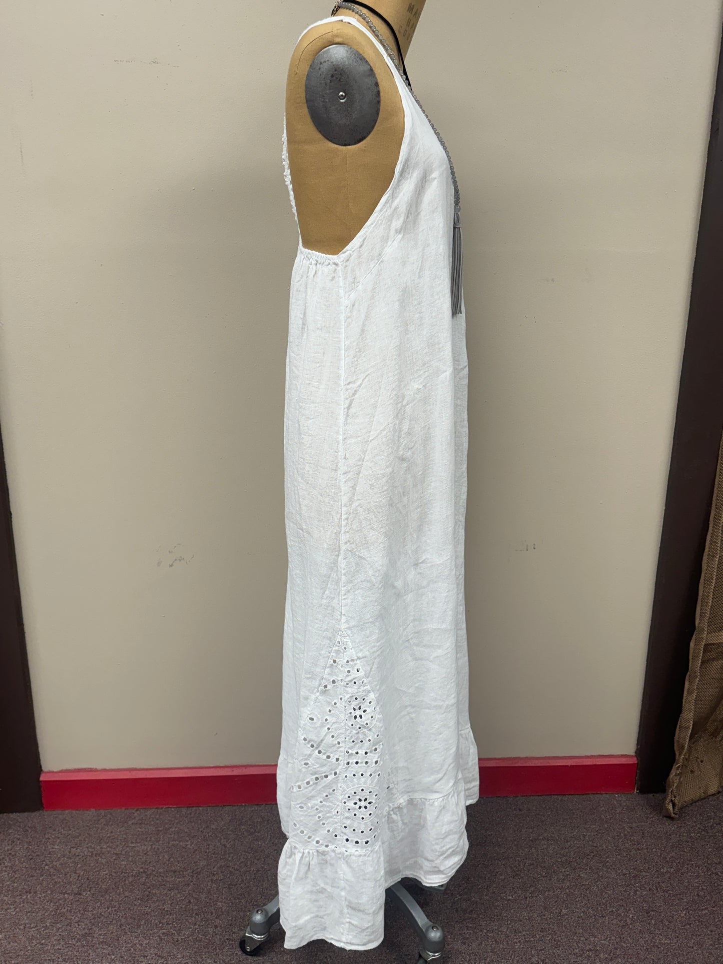 Crochet detail Italian linen Maxi Dress/ Cover up.