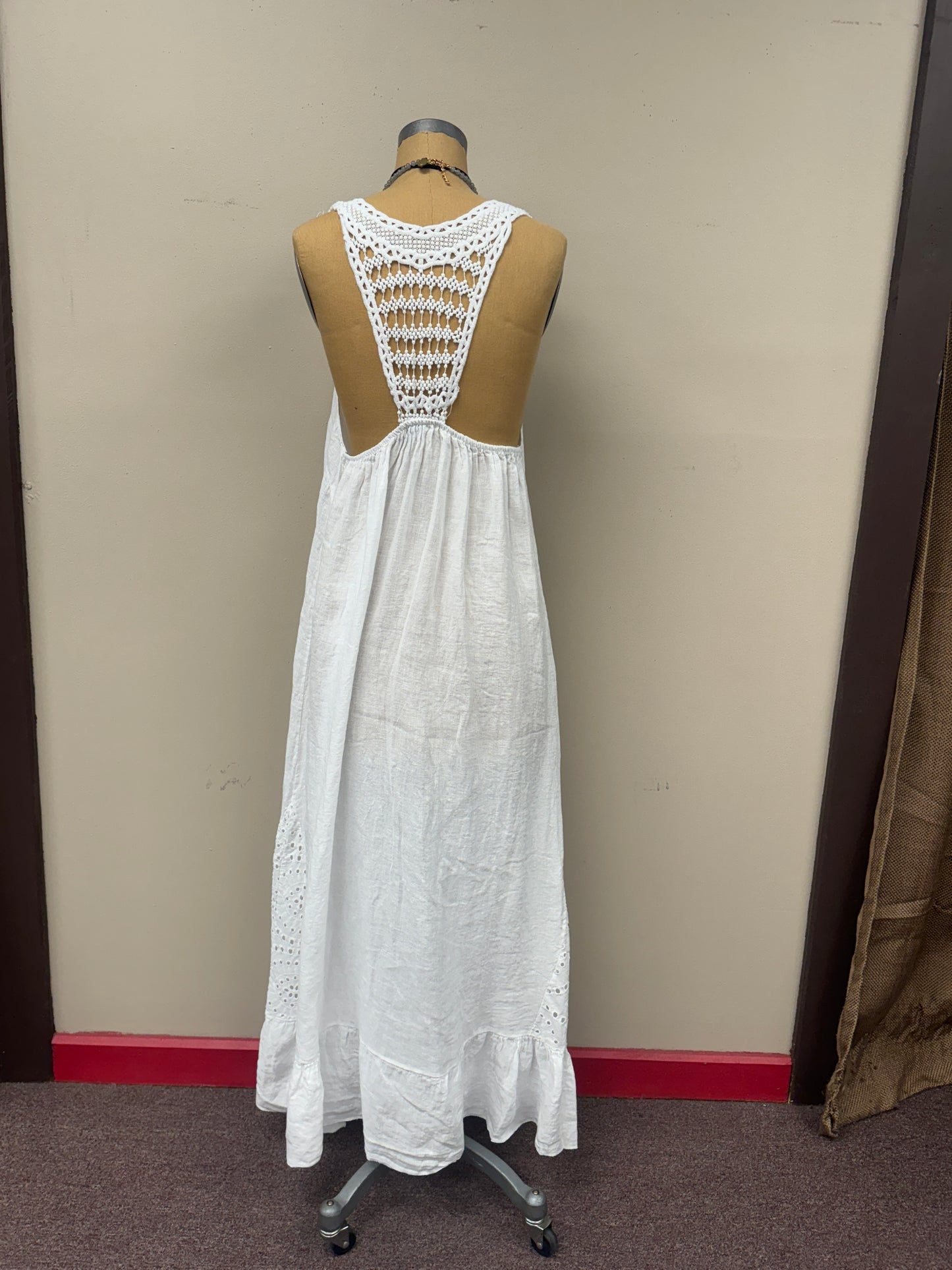 Crochet detail Italian linen Maxi Dress/ Cover up.