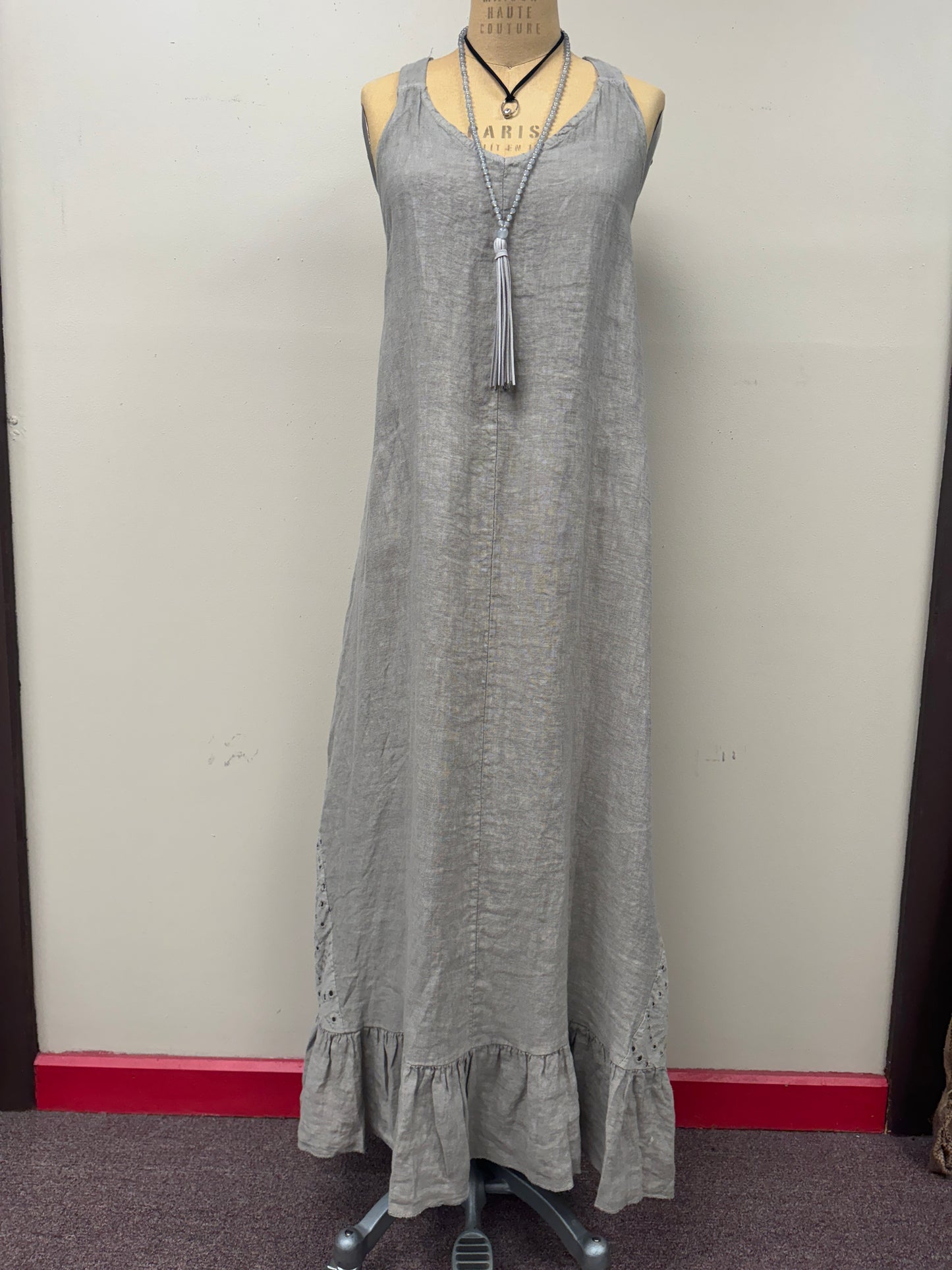 Crochet detail Italian linen Maxi Dress/ Cover up.