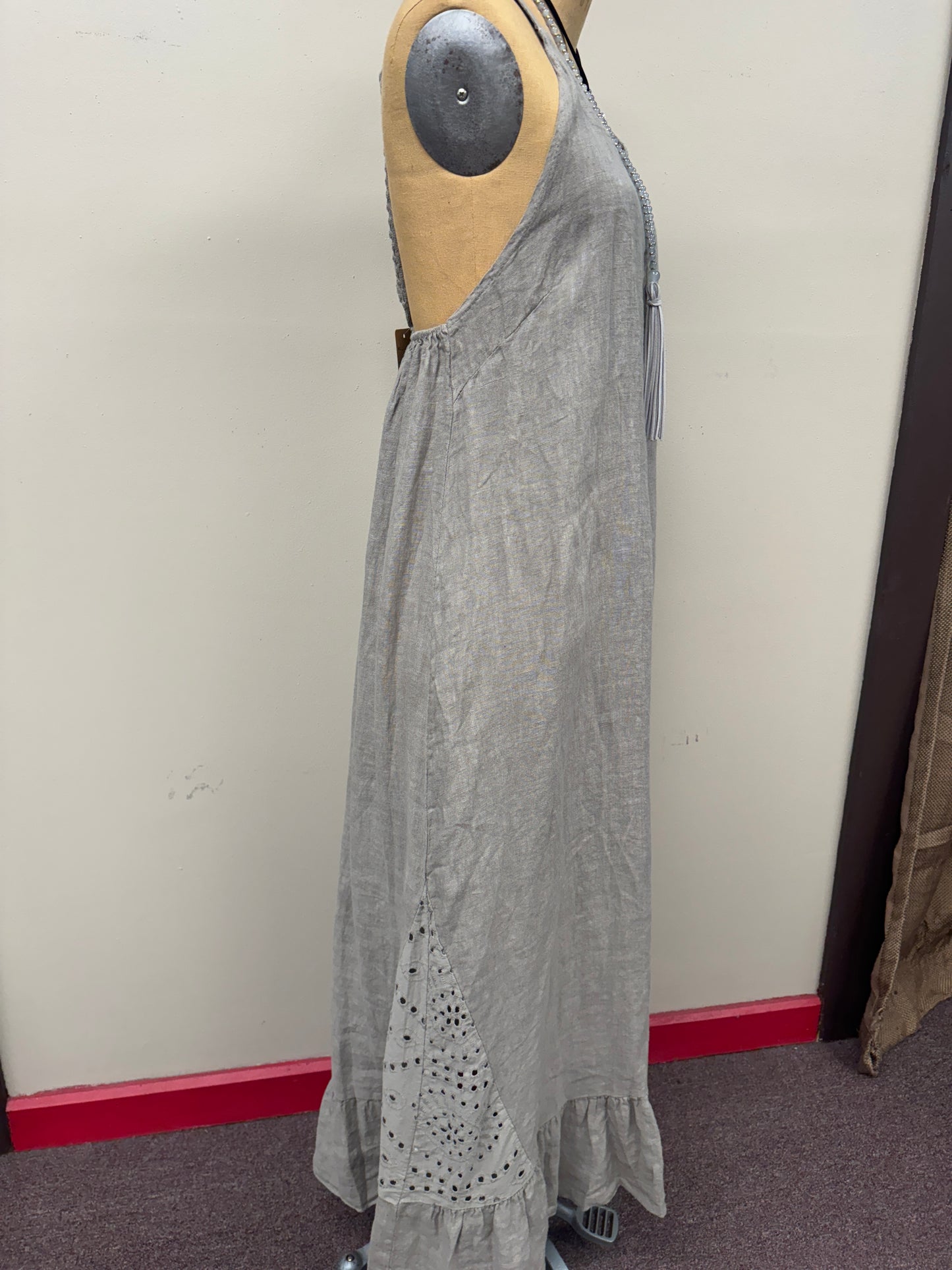 Crochet detail Italian linen Maxi Dress/ Cover up.
