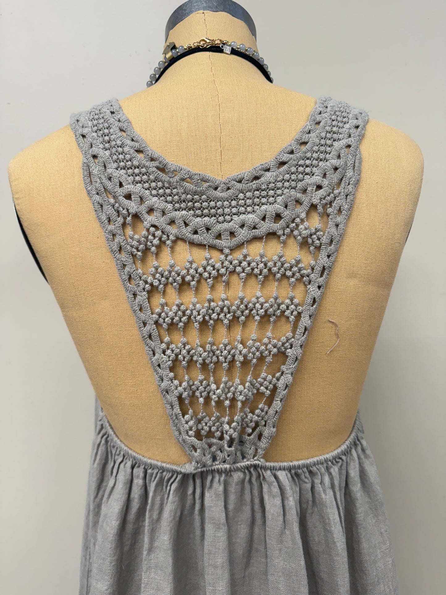 Crochet detail Italian linen Maxi Dress/ Cover up.