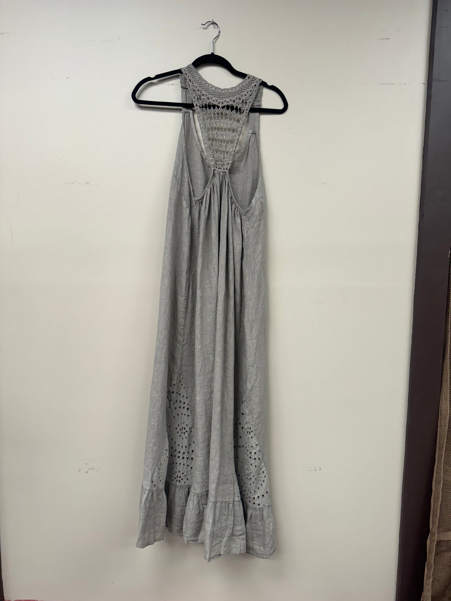 Crochet detail Italian linen Maxi Dress/ Cover up.