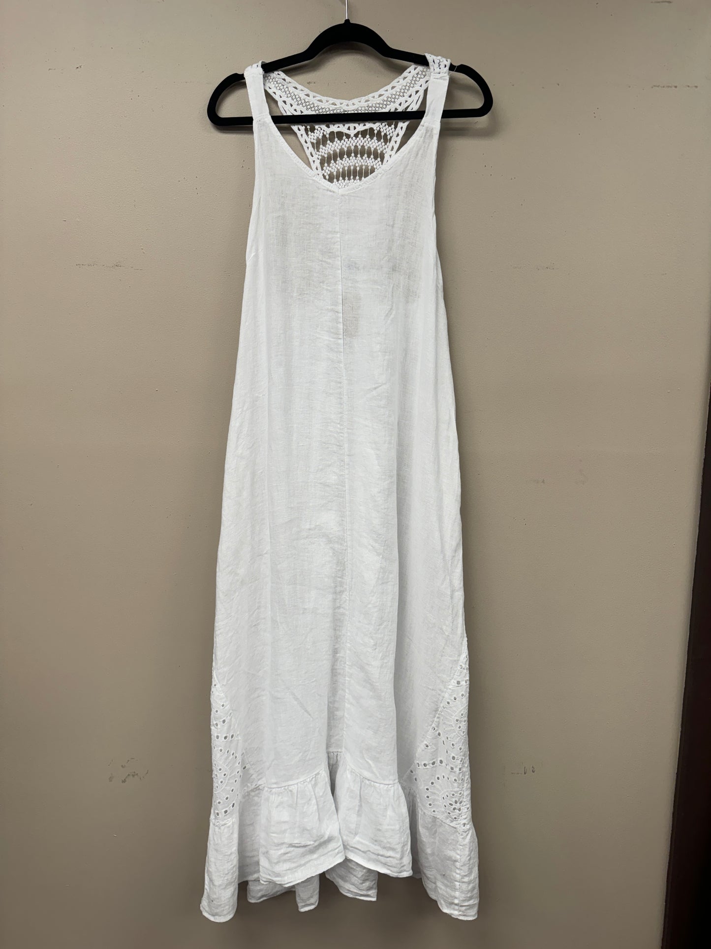 Crochet detail Italian linen Maxi Dress/ Cover up.