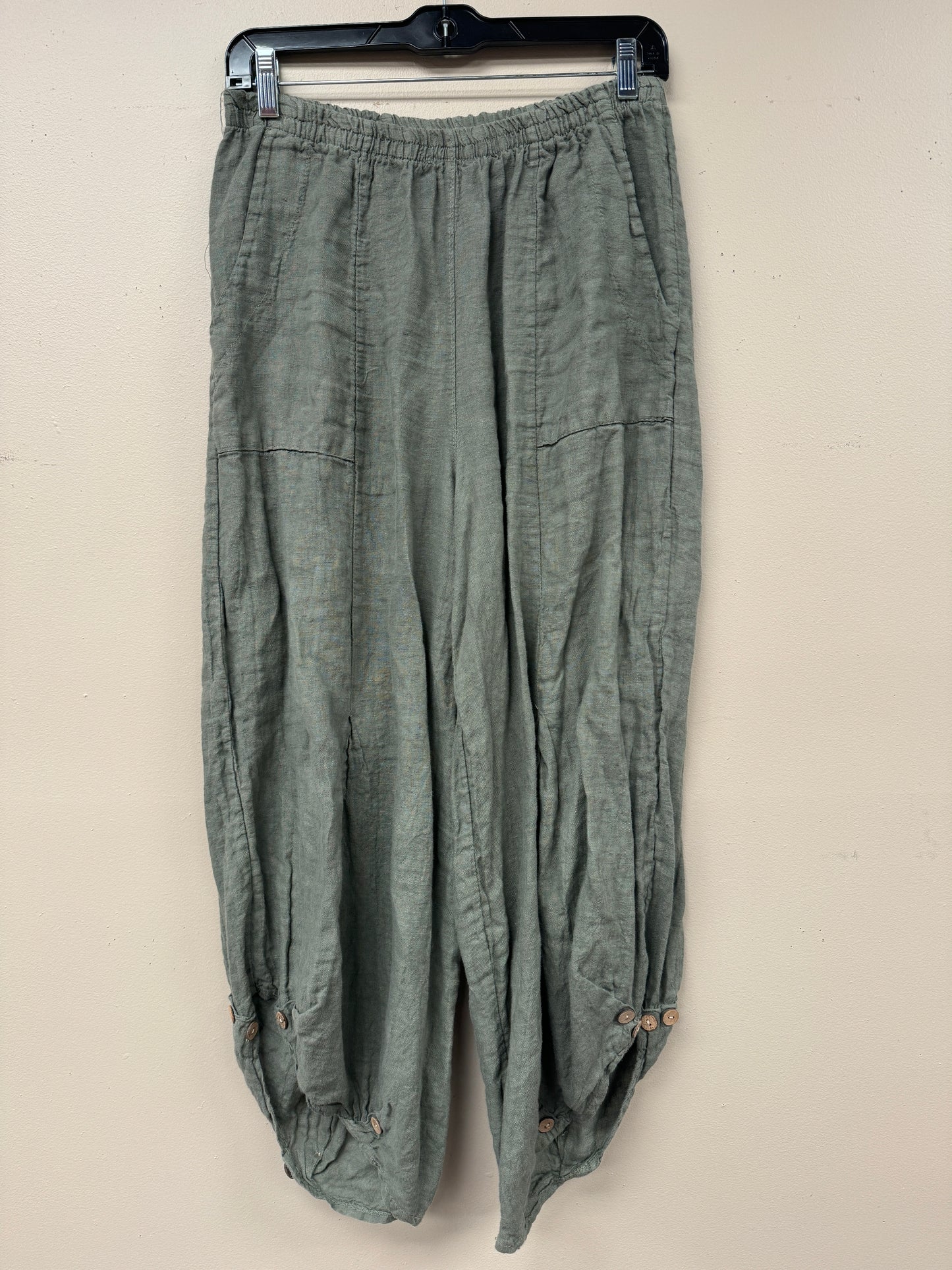 Italian, Linen Pants with button accent.