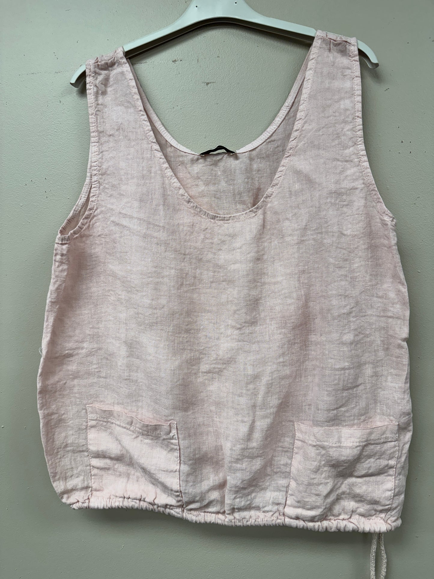 Two pocket drawstring Italian linen tank top.