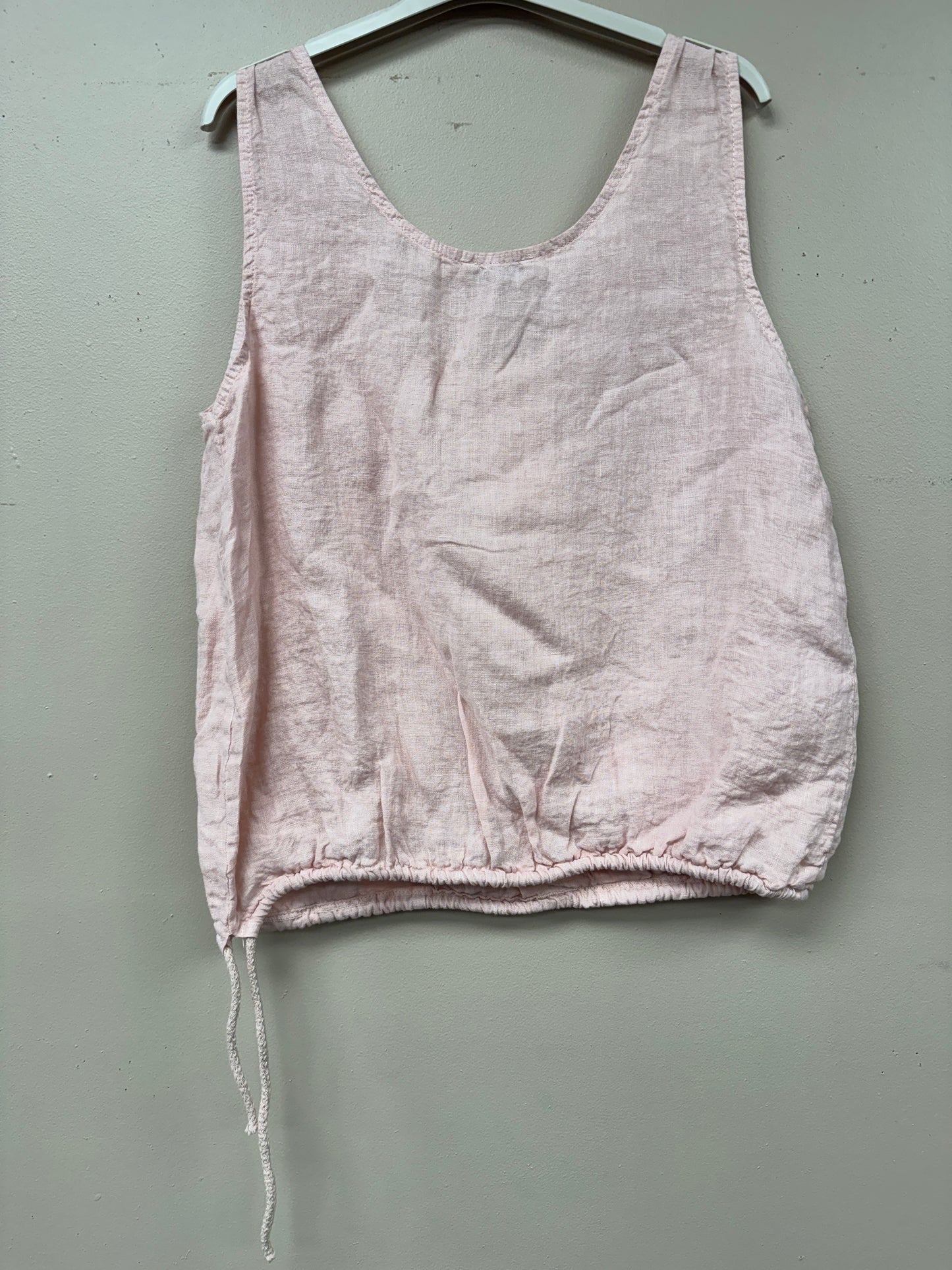 Two pocket drawstring Italian linen tank top.
