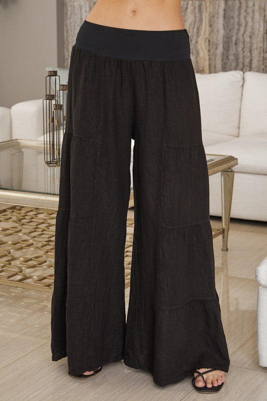 Italian Linen Tiered Palazzo Pants