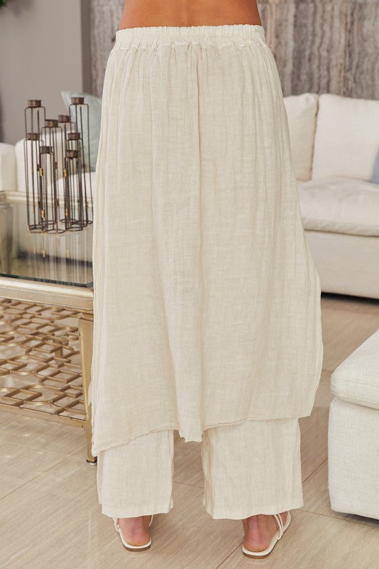 Linen Layered Skirted Pants