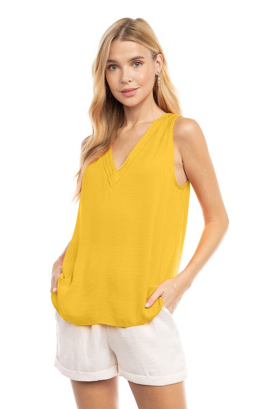 Pleated V Neck Tank