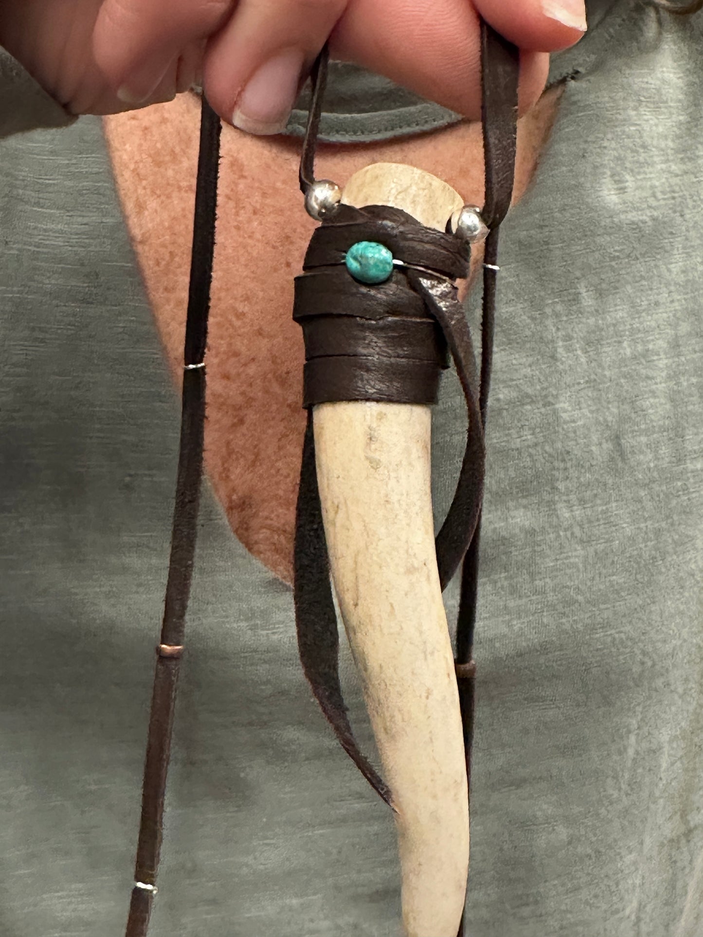 Deer horn leather necklace