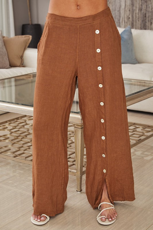 Italian linen Button Down Wide Leg Pants. 18861
