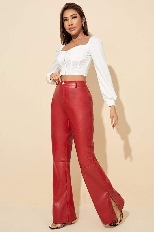 PU Leather Flare red Pants