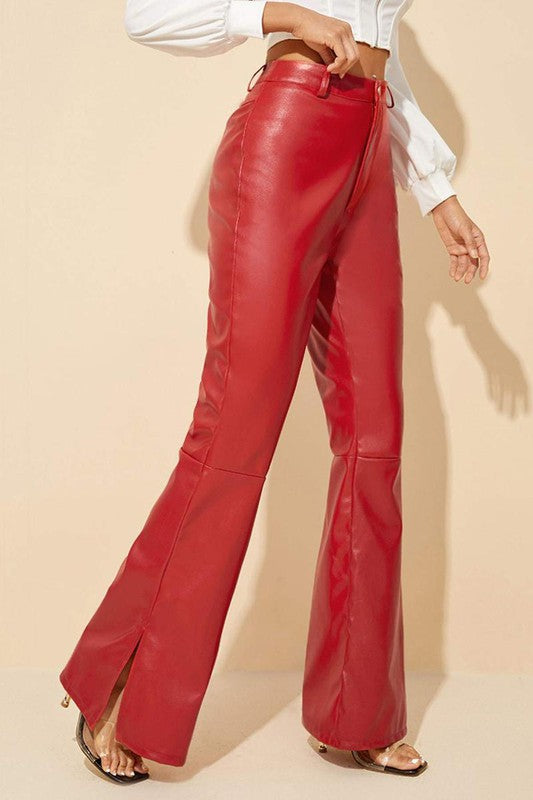 PU Leather Flare red Pants