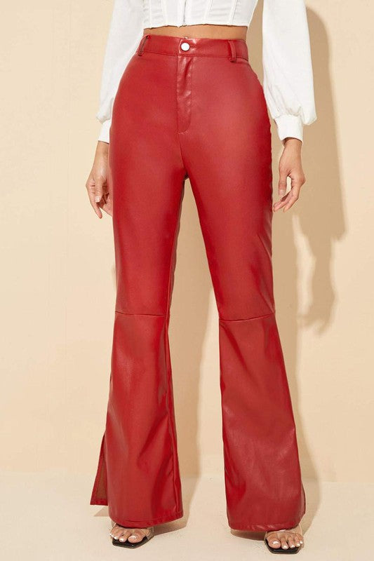 PU Leather Flare red Pants