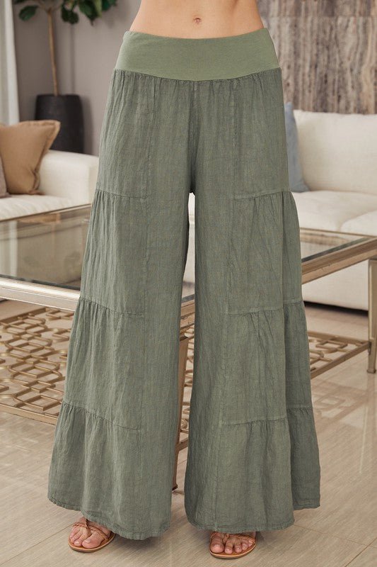 Italian Linen Tiered Palazzo Pants