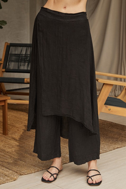 Linen Layered Skirted Pants