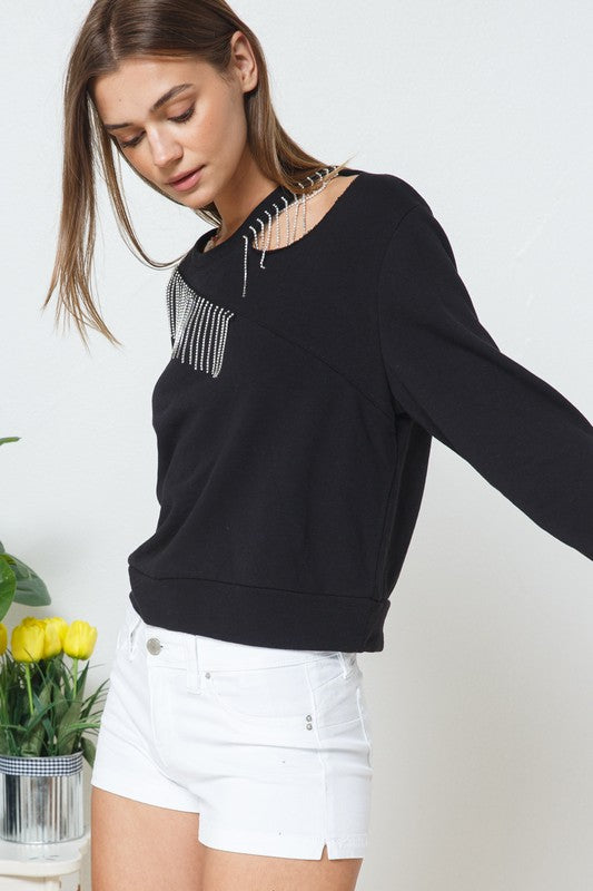 RhinestoneFringe Sweatshirt.