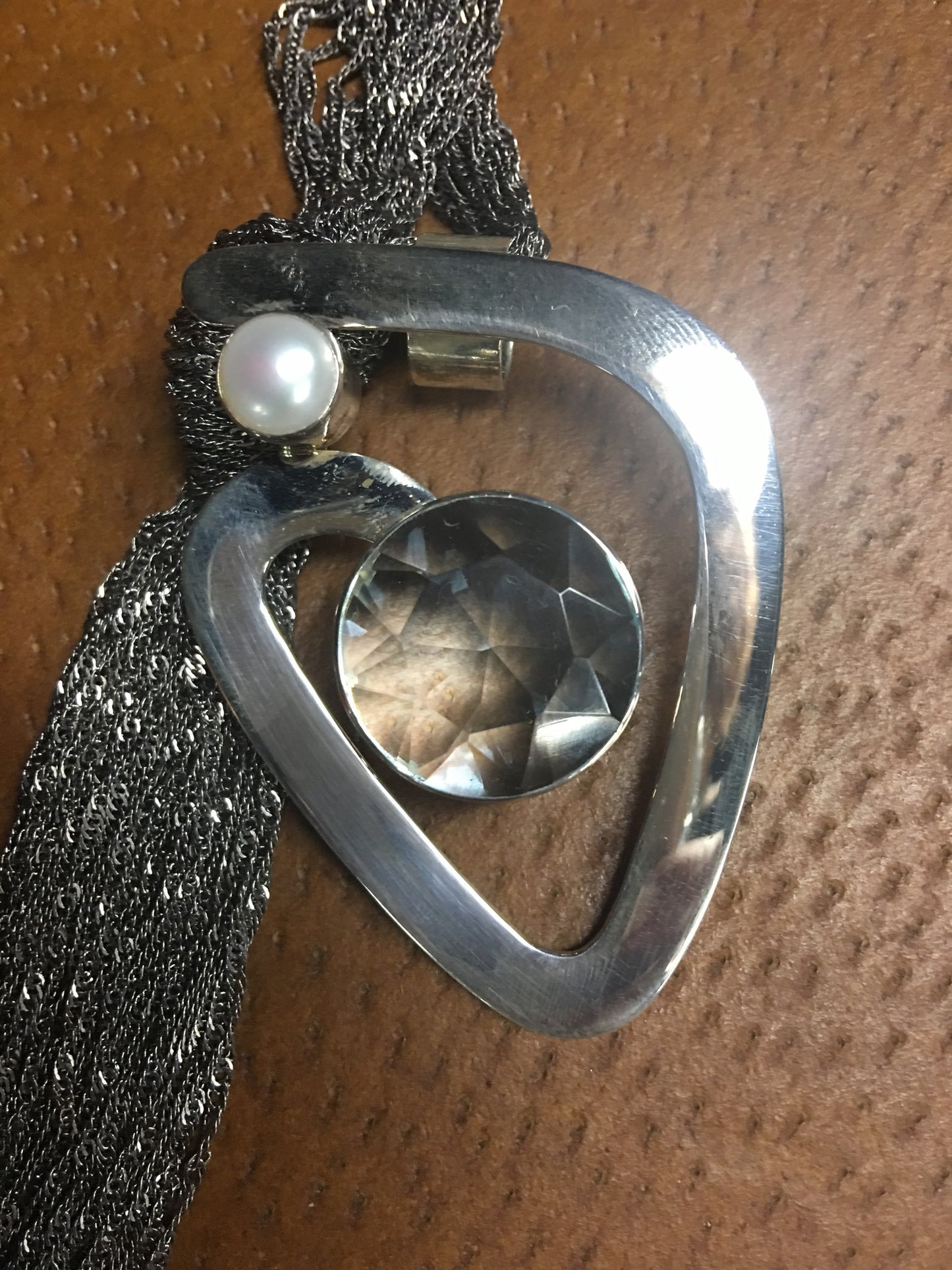 Sterling Silver pearl aquamarine crystal quartz chain necklace