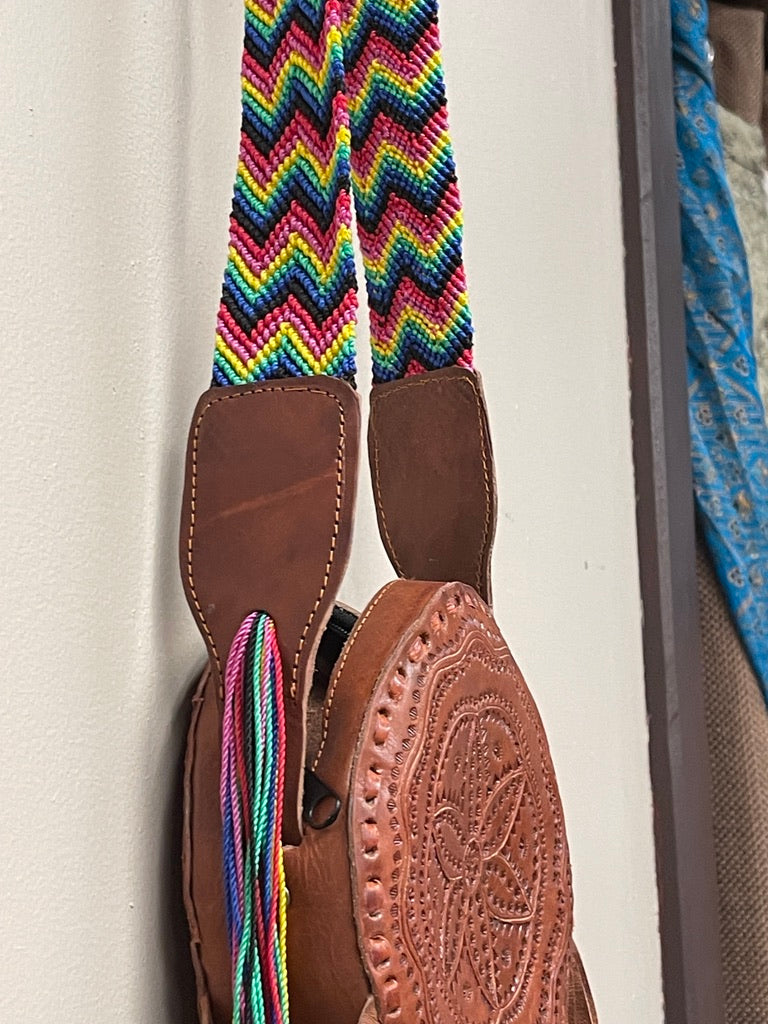#4 Small Round Leather Bag with fringes.