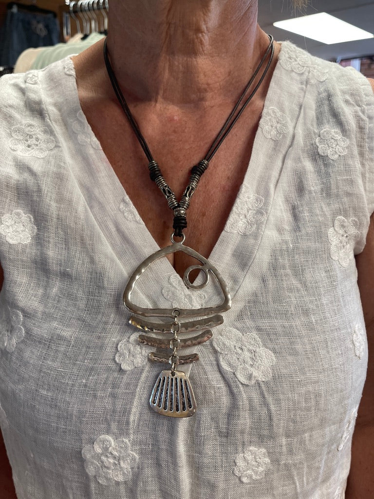 Boney Fish Leather and silver Necklace.