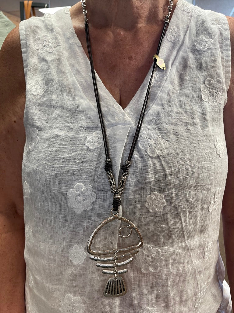 Boney Fish Leather and silver Necklace.