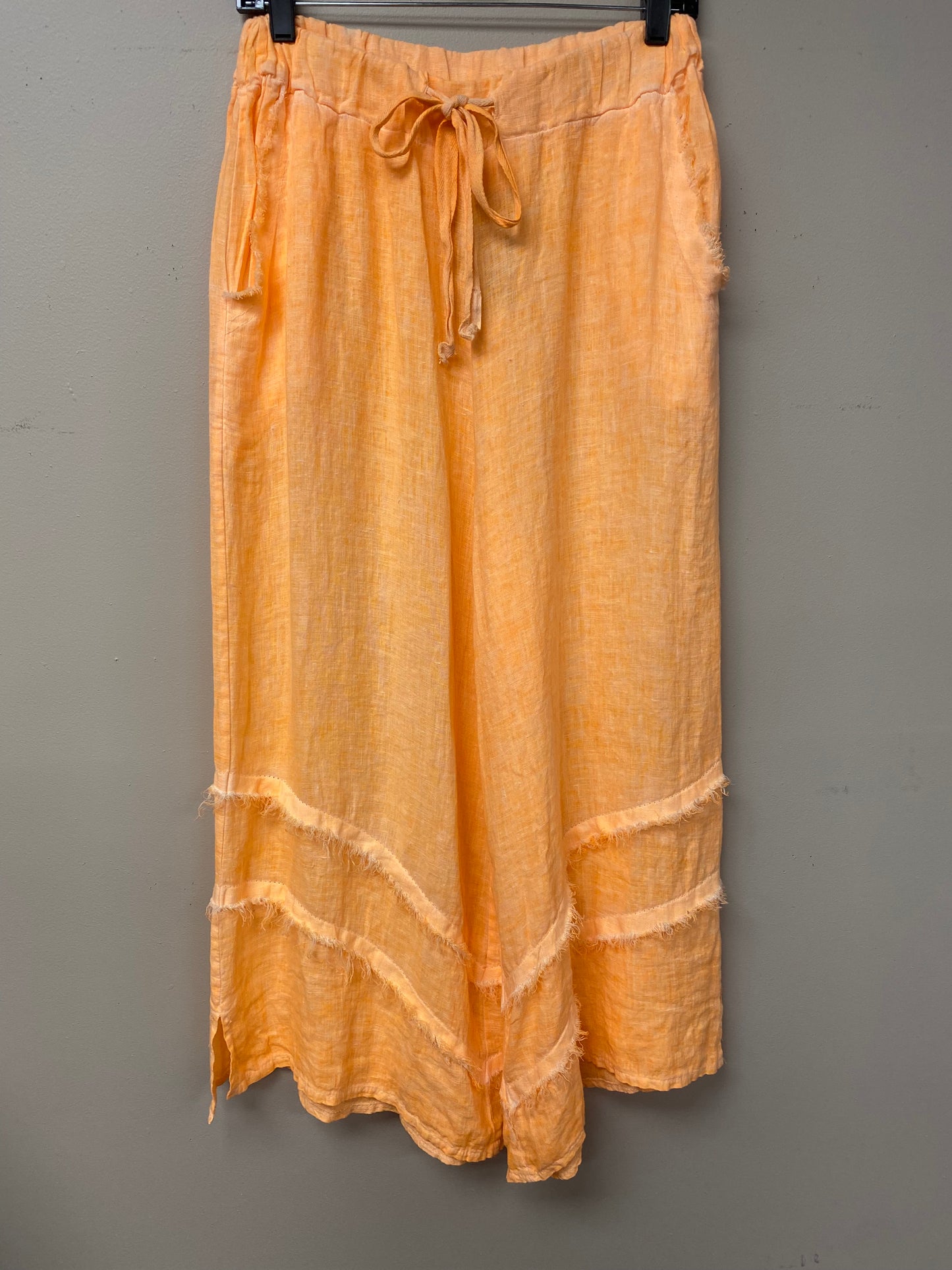 Italian Linen palazzo pant with distressed details