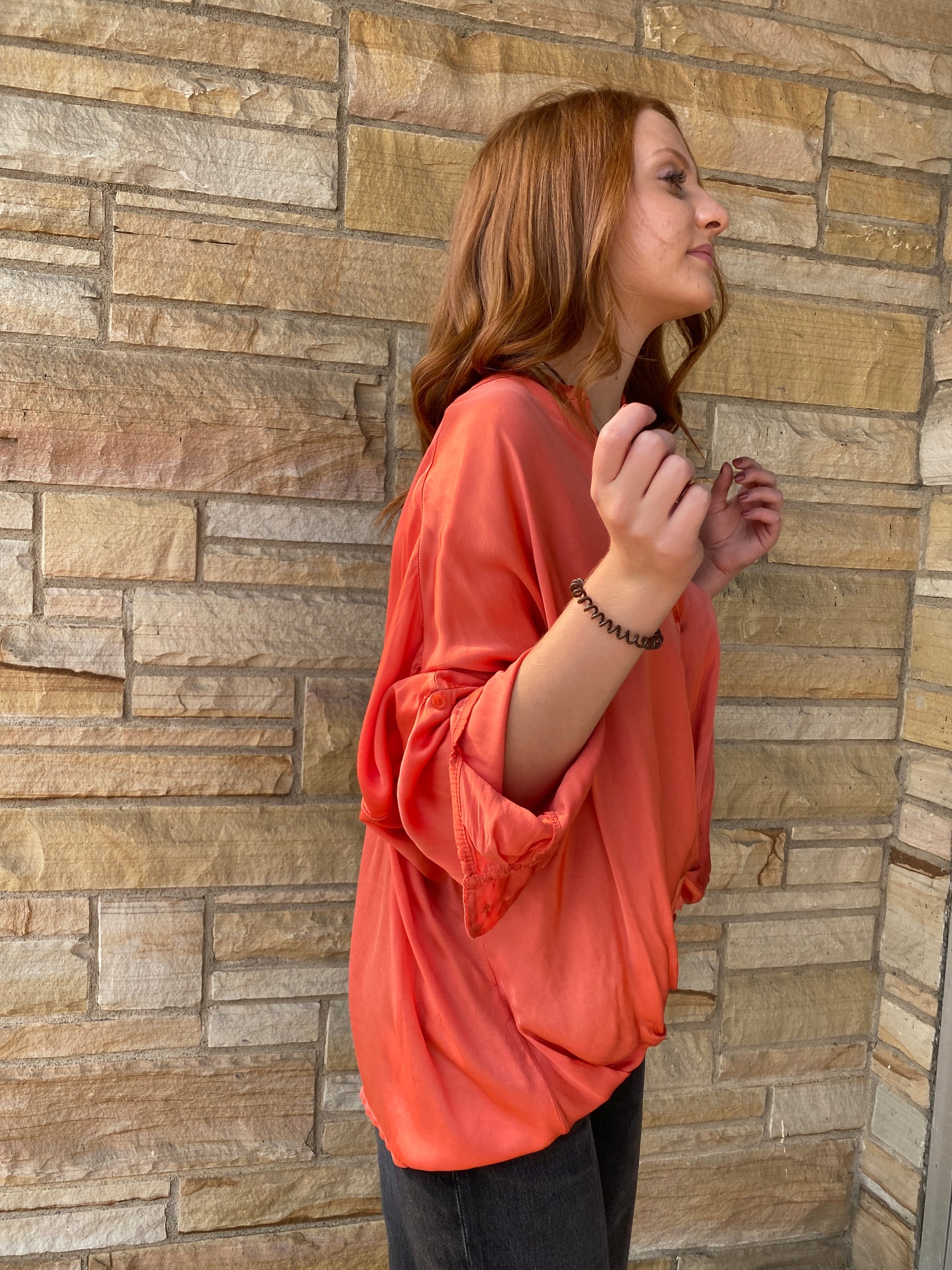 Italian Silky v neck high low top.