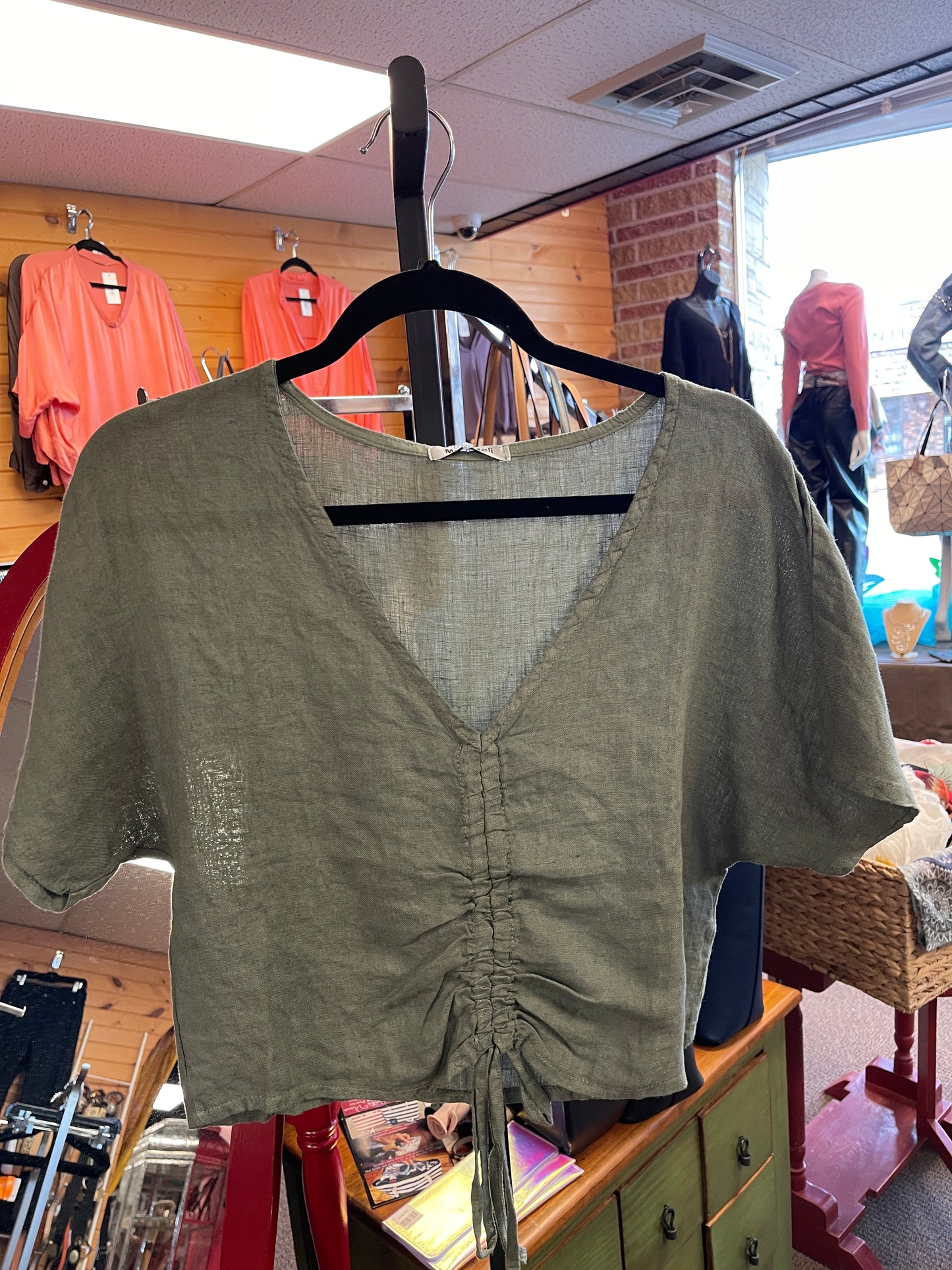 Italian Linen cinched blouse, top