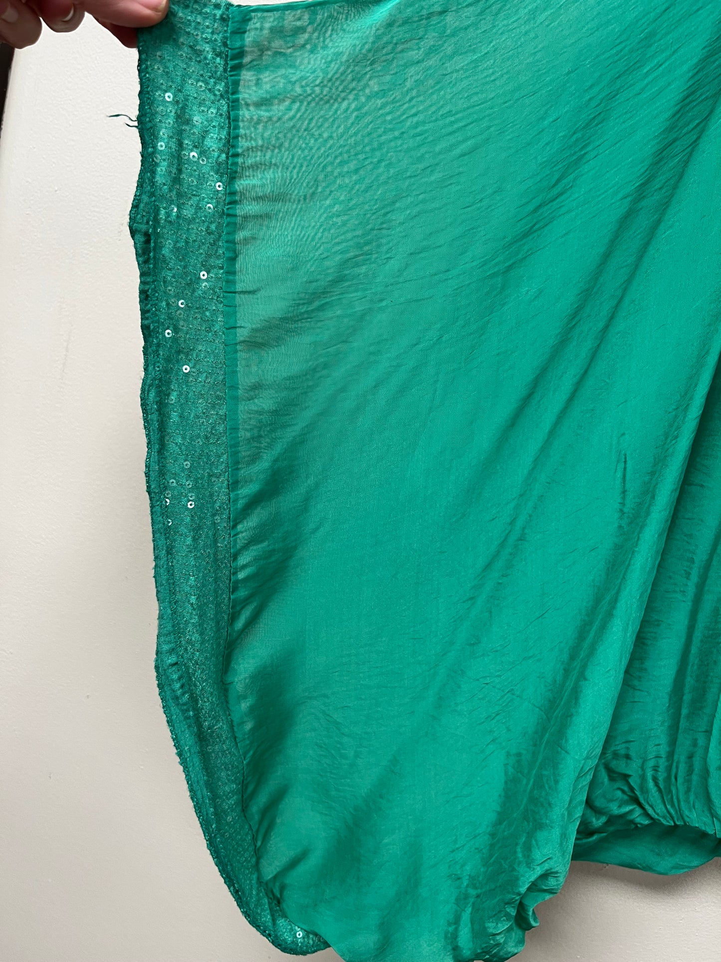 Italian, silk caftan top sequence sleeves.