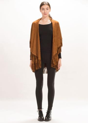 Suede shawl with fringes.