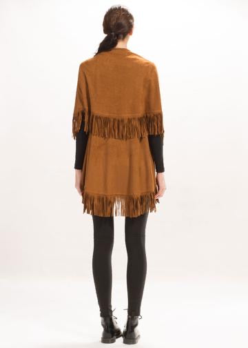 Suede shawl with fringes.