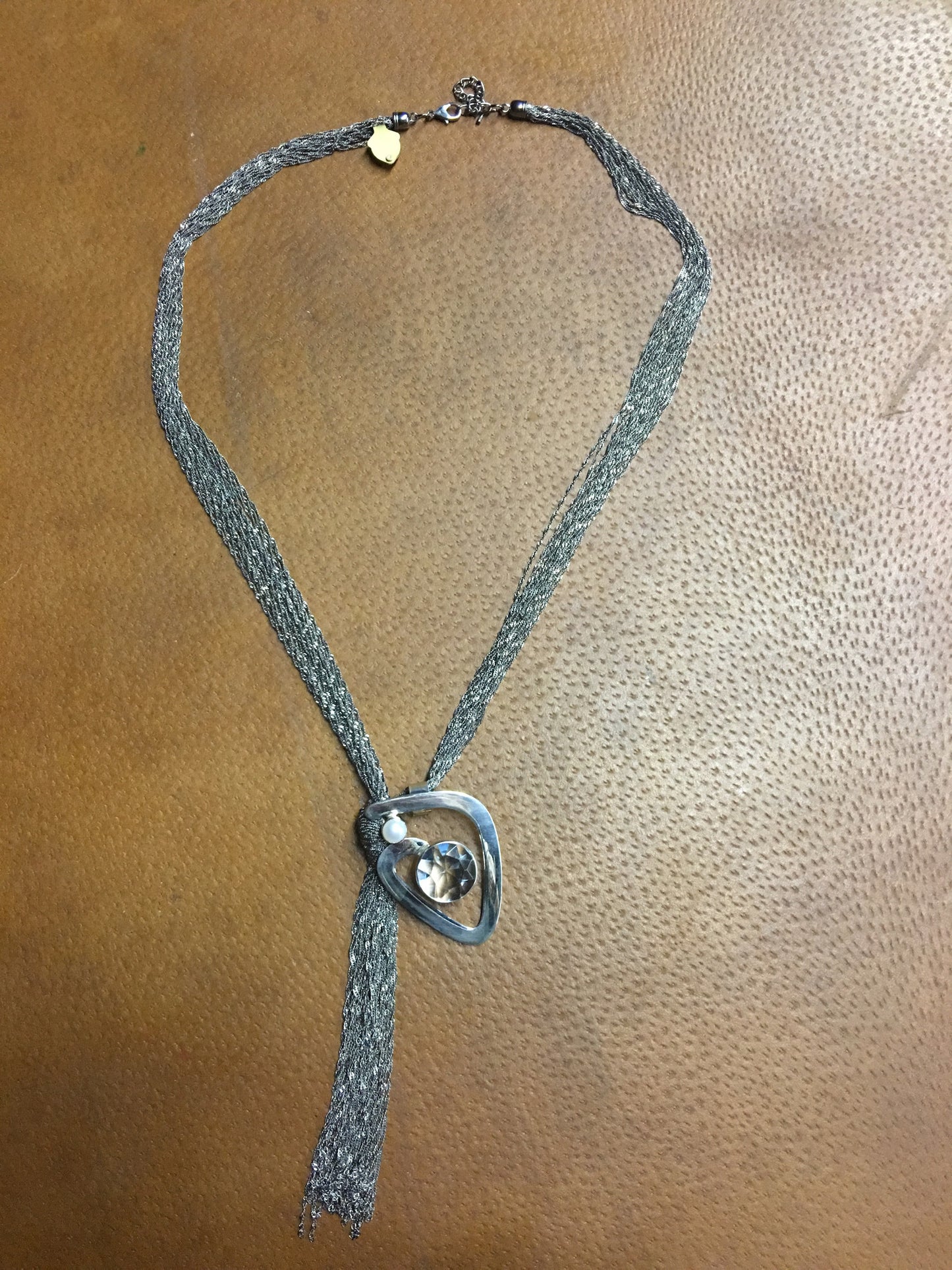 Sterling Silver pearl aquamarine crystal quartz chain necklace