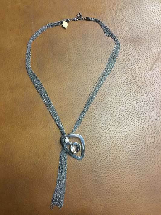 Sterling Silver pearl aquamarine crystal quartz chain necklace