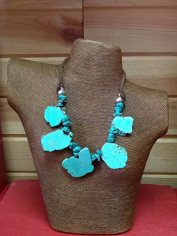 Turquoise, Brown Leather,Necklace