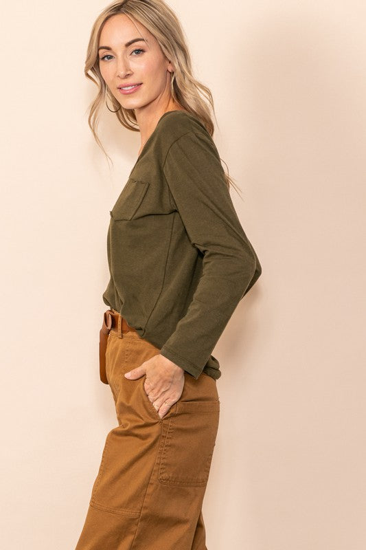 Pocket V Neck, long sleeve top