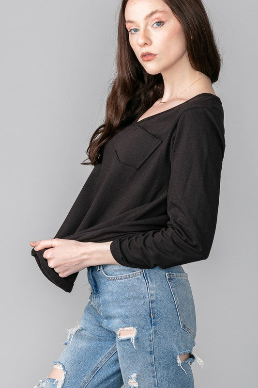 Pocket V Neck, long sleeve top