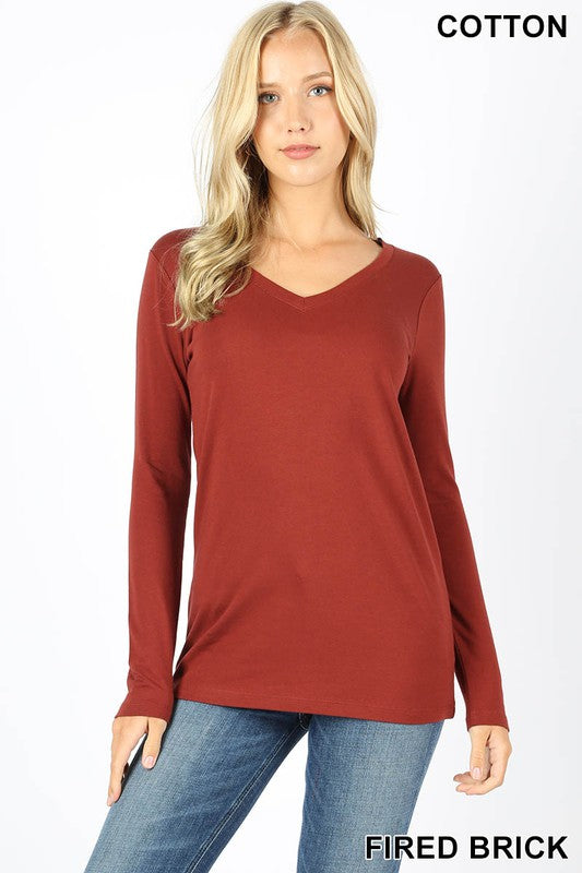 Cotton V Neck long Sleeve T-Shirt
