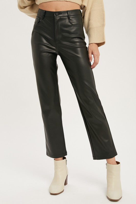 Faux leather straight pants