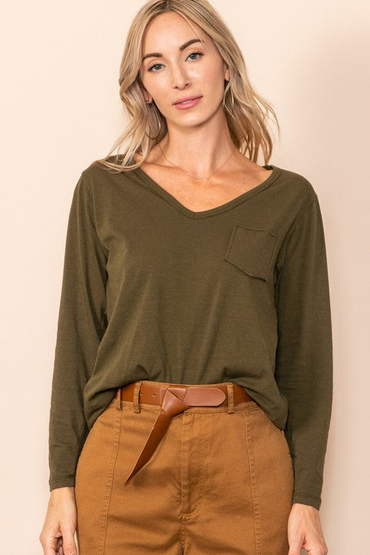 Pocket V Neck, long sleeve top