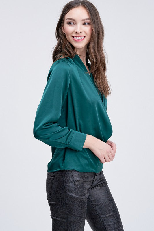 Italian Long sleeve draped crossover blouse