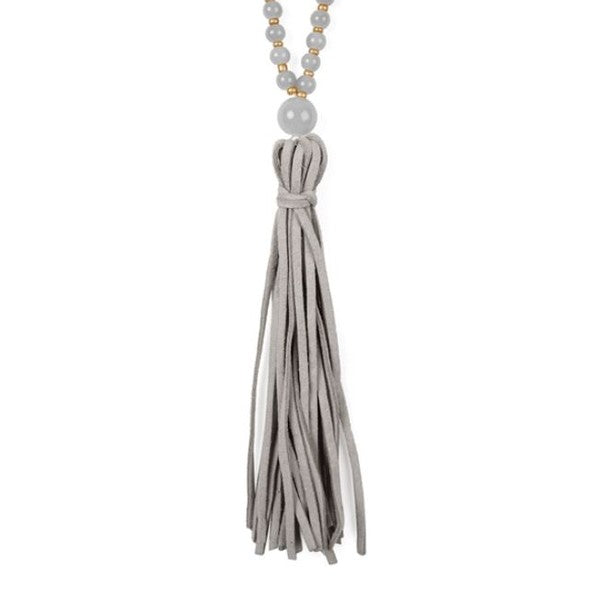 Round Glass Bead Necklace with suede Tassle