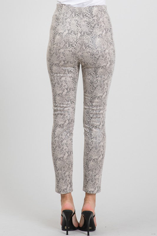Taupe Snake Suede Zipper Trim Leggings Pants