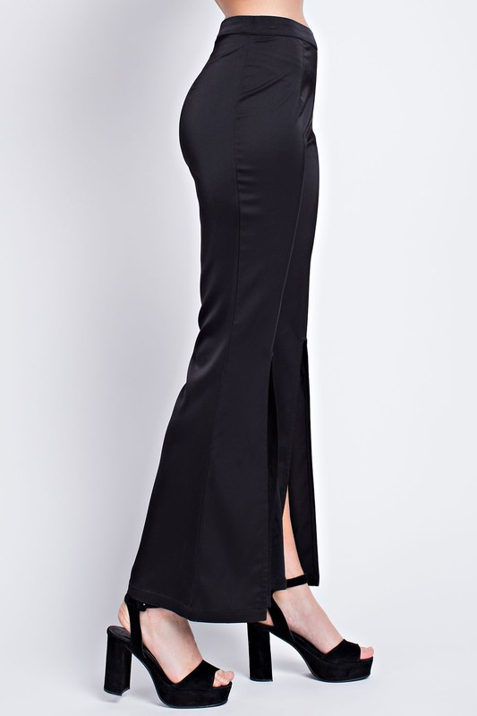 Silky High Front Slit Flare Pants