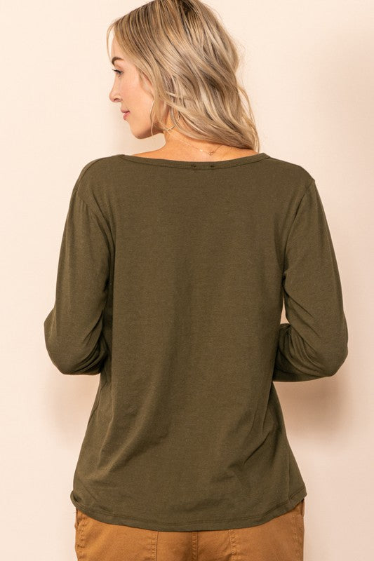 Pocket V Neck, long sleeve top